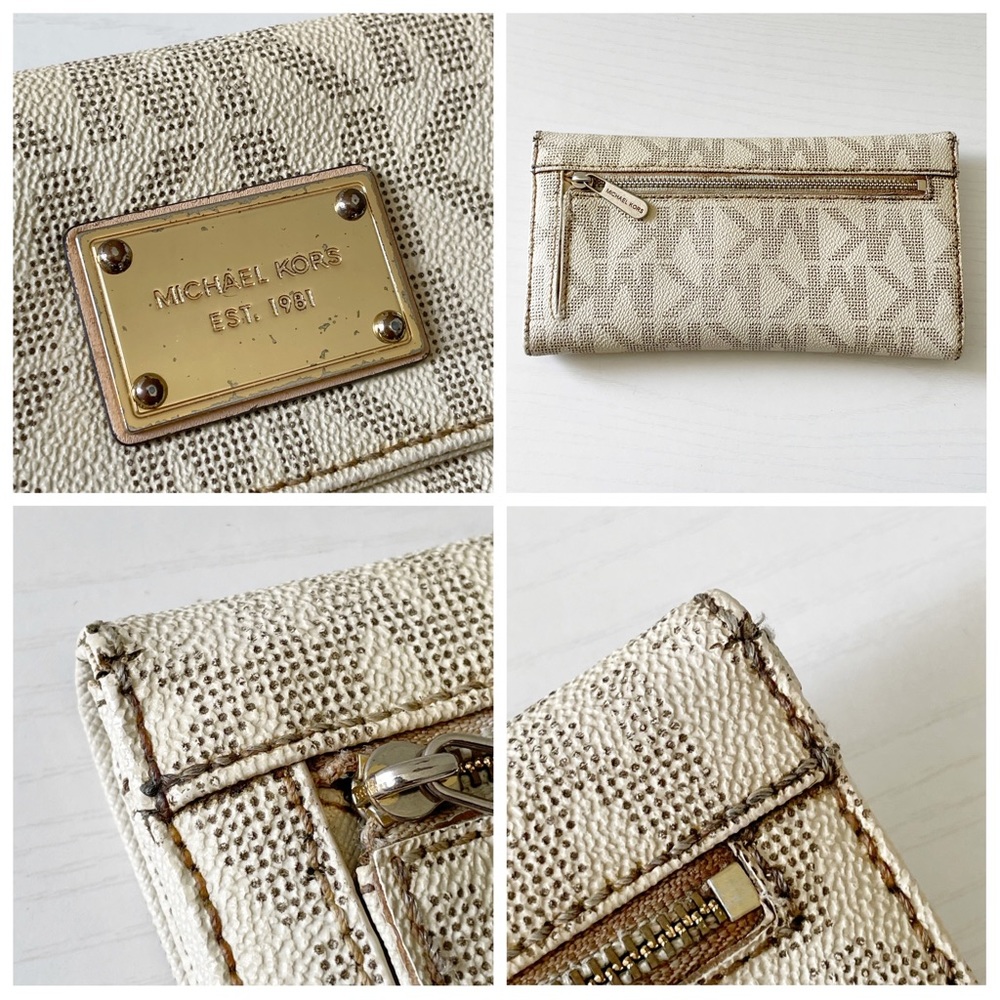 Michael Kors monogram white canvas long trifold snap wallet - Picture 2 of 7